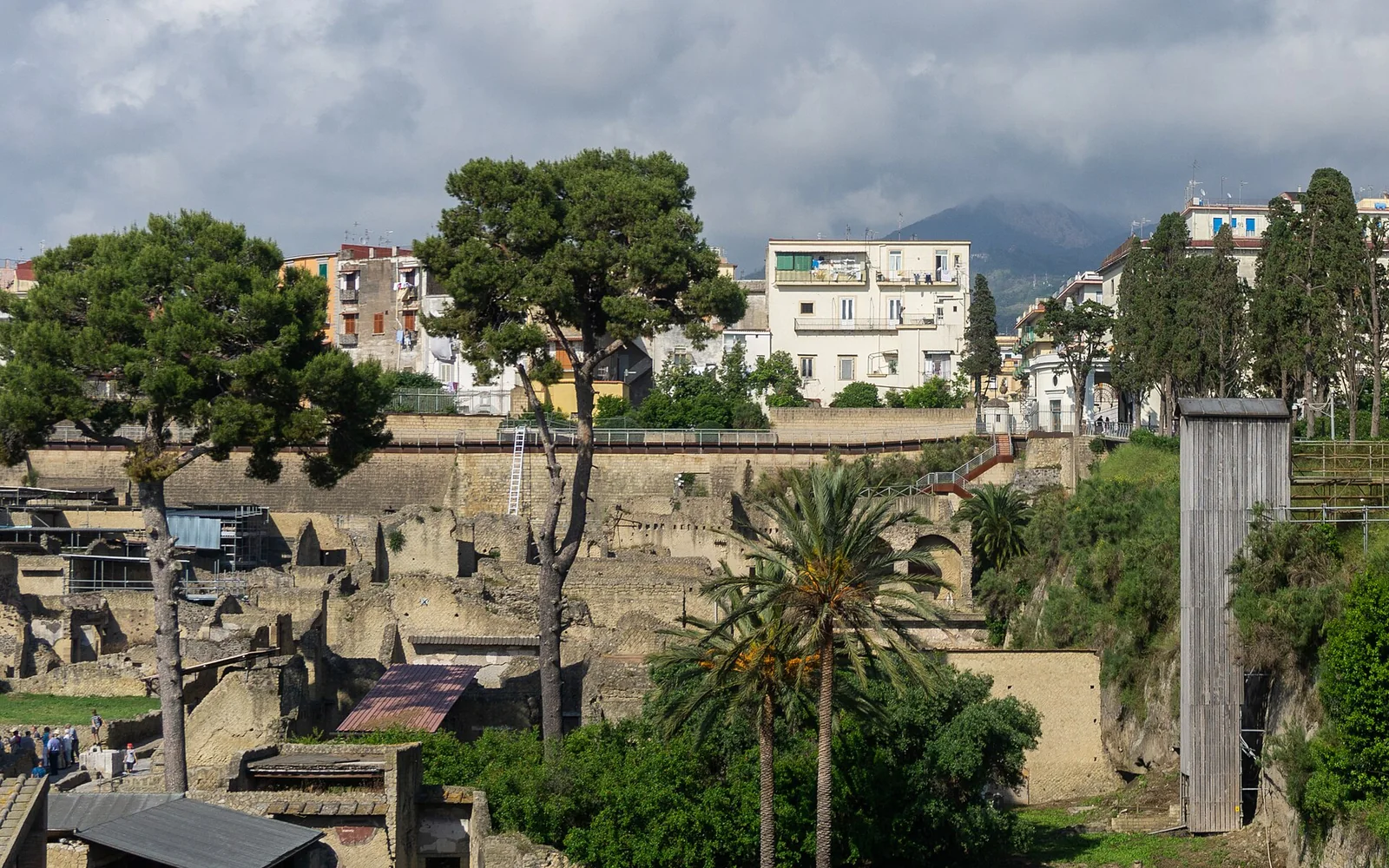 The archaeological ruins of Herculaneum with Mount Vesuvius beyond